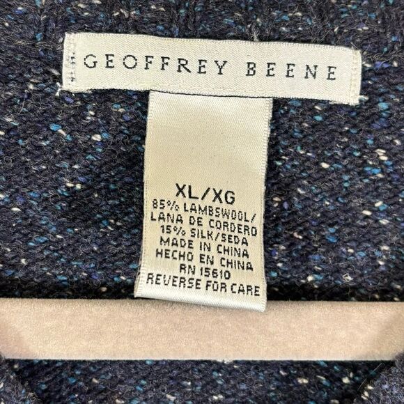 Geoffrey Beene 100% Lambs Wool Blue Sweater V Neck Blue Cozy Size XL - Picture 6 of 6